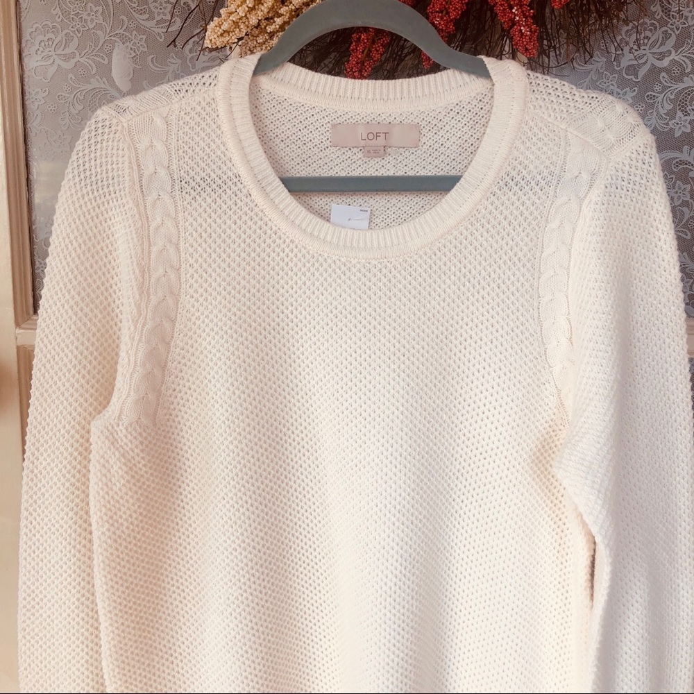 LOFT XXL White Cable Knit Trim Sweater - Picture 4 of 6